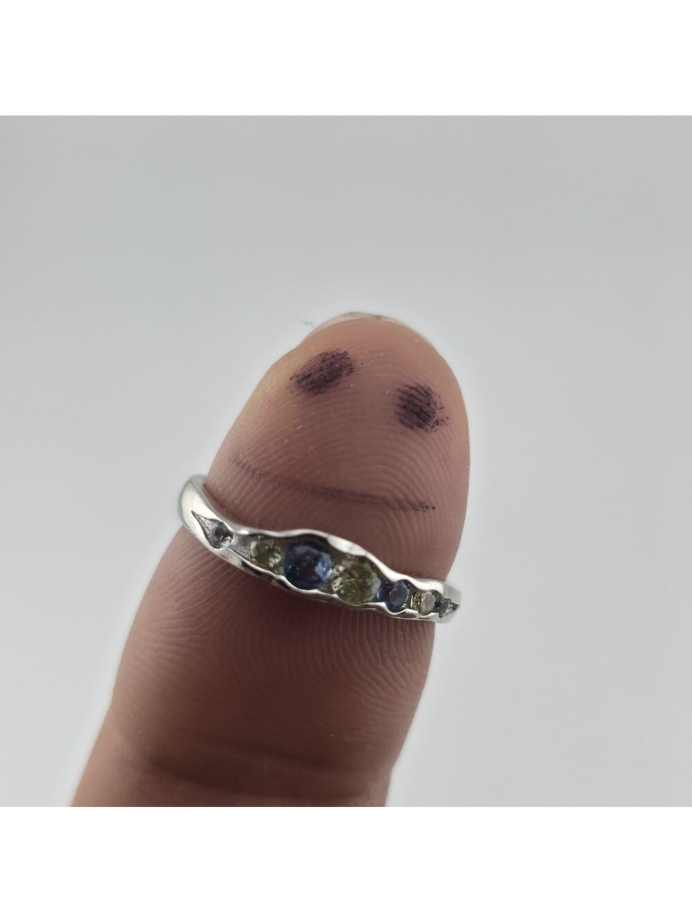 S925 Sterling Silver Organic Size 7 Adjustable Blue Purple Zircon Ring